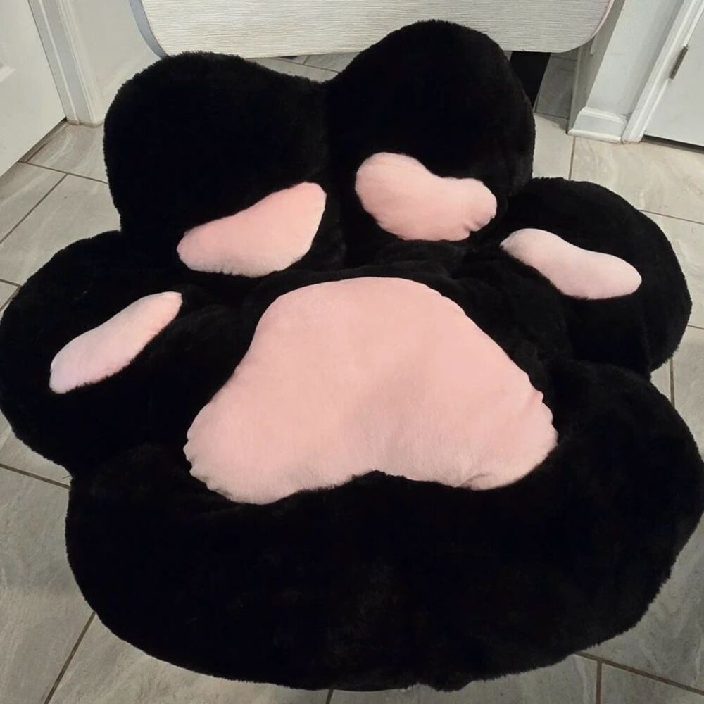 Black Pink Cat Paw Plush Chair Cushion Seat Pad Kawaii